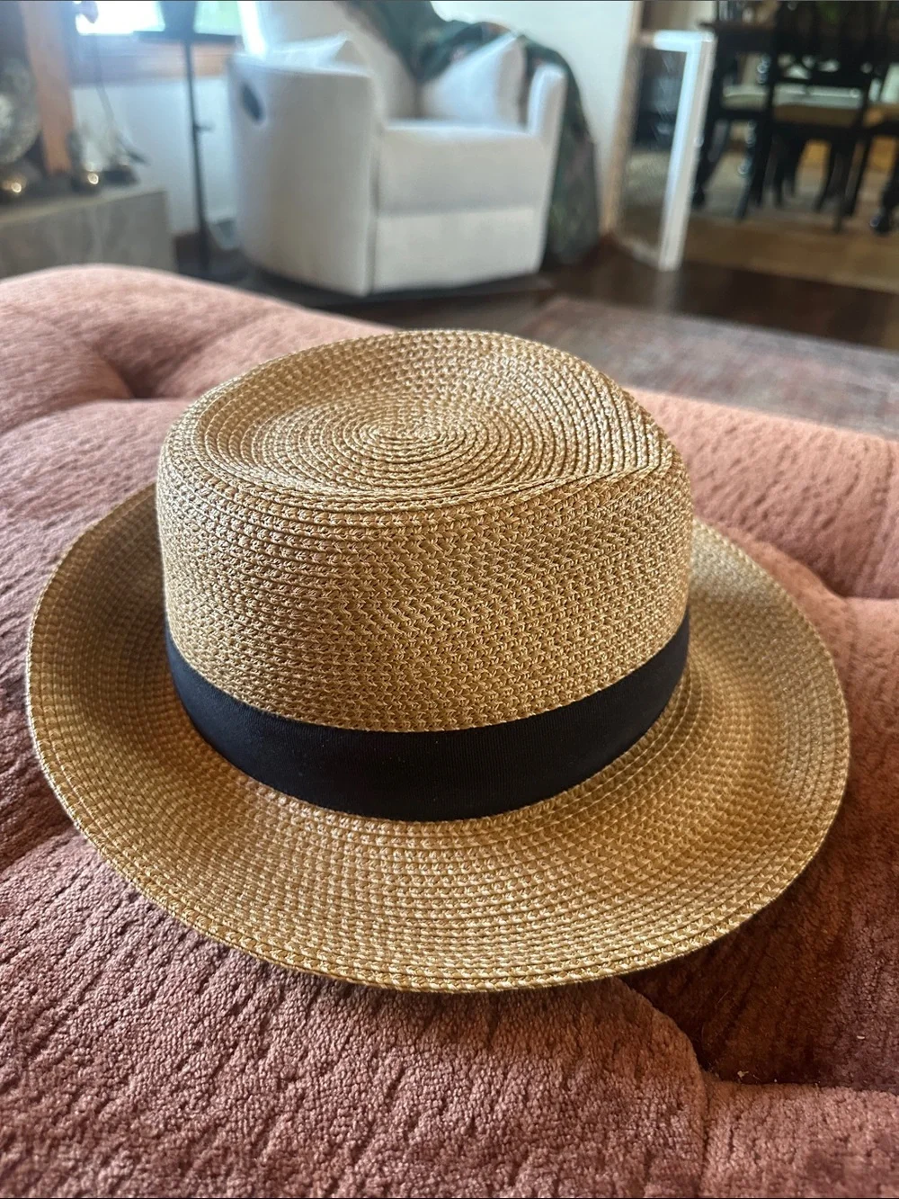 Eric Javets New York Straw Fedora Hat with Black Band - Natural